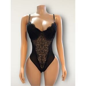 Black Lace Mesh Bodysuit Push up